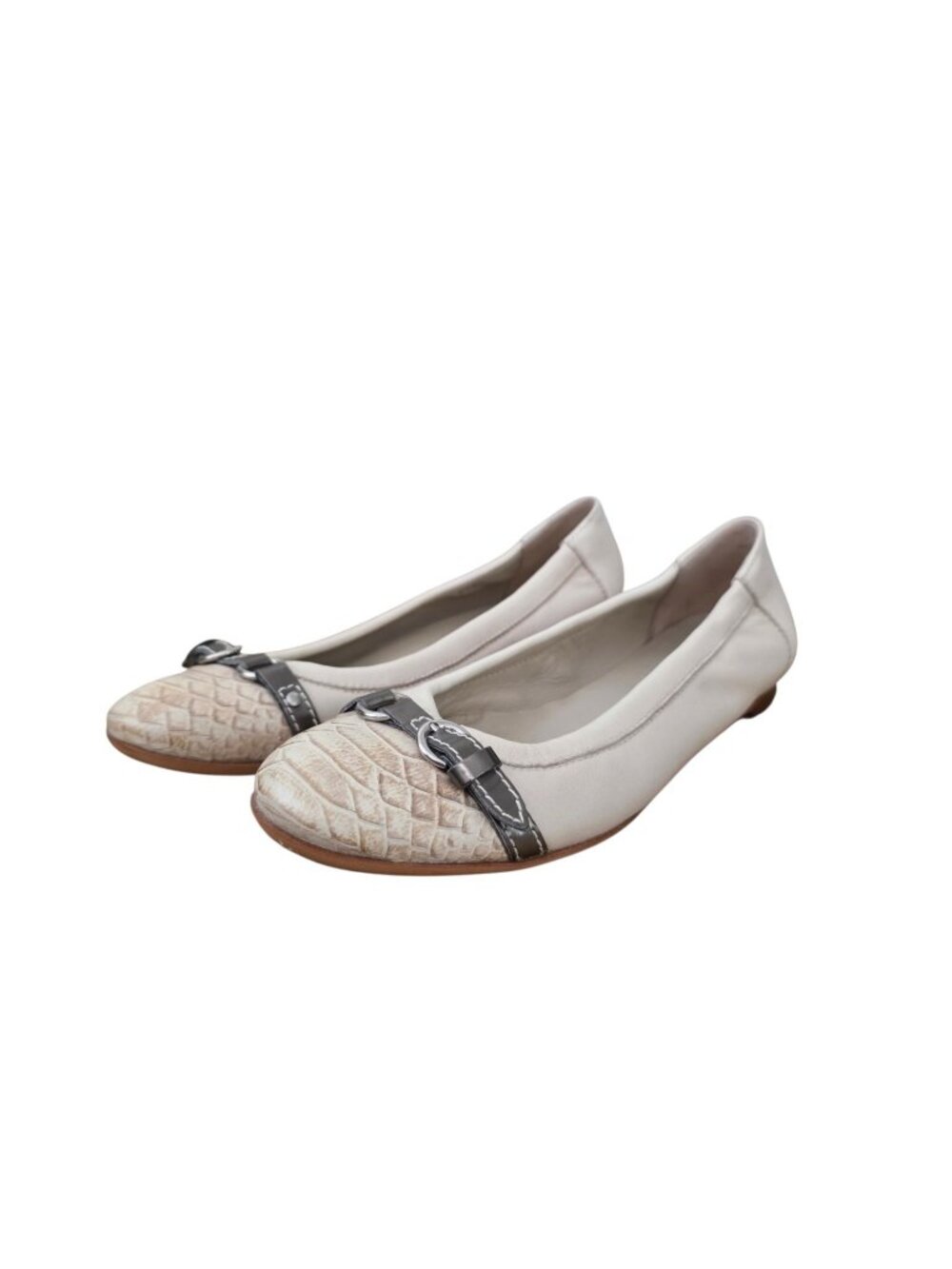 AGL Attilio Giusti Leombruni Monika Captoe Ballet Flats Leather Ivory 37.5 7.5